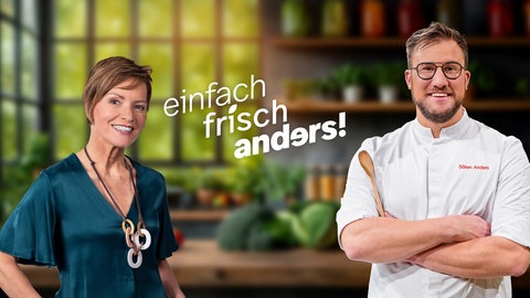 Moderatorin Evelin König und Spitzenkoch Sören Anders im "einfach. frisch. anders!"-Studio