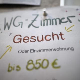 Ein Aushang für die Suche eines WG-Zimmers oder einer Einzimmerwohnung für Studierende