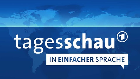 Im Hintergrund das Bild der Fernsehsendung tagesschau, darauf der Text Einfache Sprache