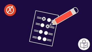 Ein Stimm·zettel mit einem Stift. Rechts das SWR Logo für Leichte Sprache.