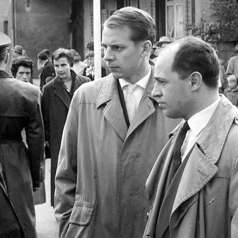 Donaueschinger Musiktage: (v.li.) Heinrich Strobel, Karlheinz Stockhausen, Pierre Boulez