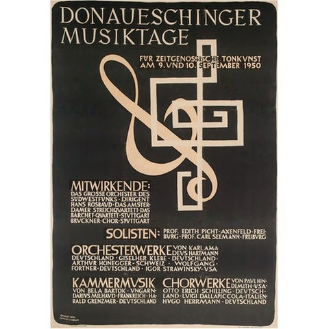 Plakatmotiv: Zwei helle Notenschlüssel auf schwarzen Grund