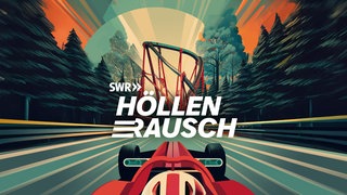 Cover des Podcasts "Höllenrausch" - ein Formel 1 Auto auf der Strecke des Nürburgrings