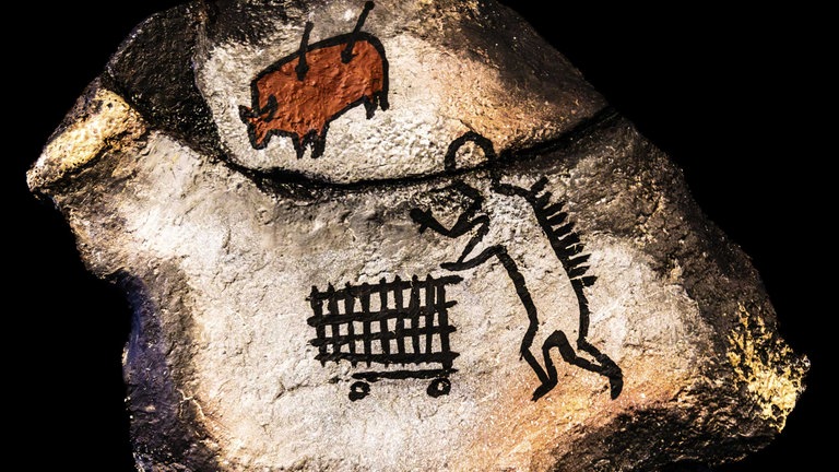 Ironisches Zitat auf die Hoehlenmalereien von Lascaux des Kuenstlers Banksy