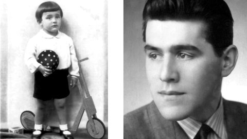 Montage aus zwei Archivfotos von Mario Adorf als Kleinkind und als Jugendlicher