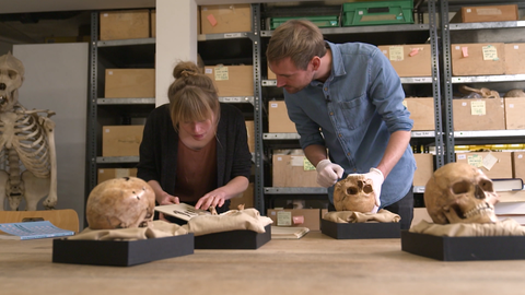 Die beiden Tübinger Paläoanthropologen Hannes Rathmann und Judith Beier untersuchen anhand der Formen der fossilen Zähne Verwandtschaftsmuster im eiszeitlichen Europa.