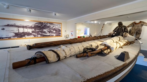 Replik des James Caird Rettungsbootes im South Georgia Museum in Grytviken, Südgeorgien.