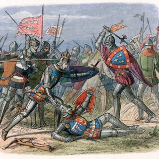 Schlacht von Crécy, Frankreich, August 1346 . Ein bedeutendes Gefecht im Hundertjährigen Krieg zwischen England und Frankreich.