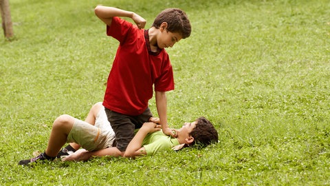Rangeleien zwischen Geschwistern sind normal. Brüder werden dabei dabei häufiger handgreiflich als Schwestern. Töchter tragen Konflikte eher verbal aus. Prägt die Rolle der ältesten Tochter fürs Leben? Symbolbild: Ballende Jungen