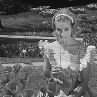 Model riecht an Blume