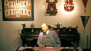 Präsident Joan Gamper an seinem Schreibtisch - historische Nachbildung des Gründungsmitglieds im Museum des FC Barcelona