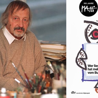 Celestino Piatti, Schweizer Grafiker, Maler und Buchgestalter, aufgenommen am 02.01.1997 in seinem Atelier in Basel. Seit 1961 war er als grafischer Gesamtgestalter des Deutschen Taschenbuchverlags (dtv) tätig. Archivfoto.