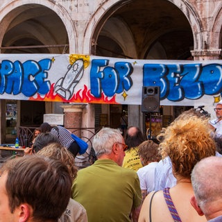 Demonstration in Venedig gegen die Megahochzeit von Jeff Bezos.