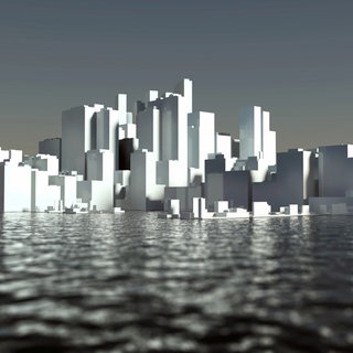 3D-Stadt im Meer nach dem Seasteading-Konzept.