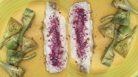 Fisch (Meeräsche) mit pinkem Salz