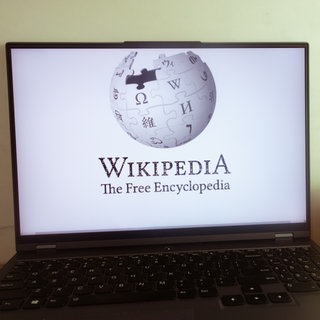 Das Logo von Wikipedia auf einem Laptop-Bildschirmm