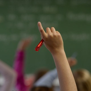 Schulkind meldet sich im Klassenzimmer