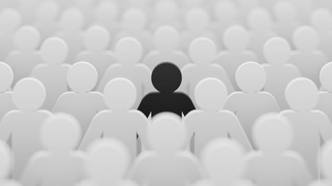 Schwarze Figur inmitten von weißen Figuren