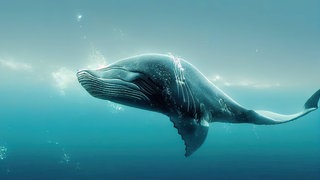 Wal schwimmt unter Wasser, hochwertige Illustration. Symbolfoto.