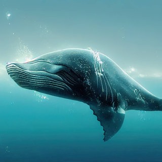 Wal schwimmt unter Wasser, hochwertige Illustration. Symbolfoto.