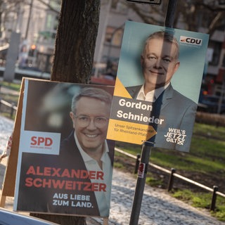 Wahlplakate im Stadtbild der Landeshauptstadt Mainz zur Landtagswahl 2026 in Rheinland-Pfalz