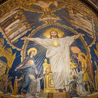 France, Ile de France, Paris, 18th district, Christ in Majesty mosaic, Apse of the Sacre Coeur Basilica, Montmartre.