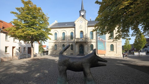 Schweinefigur und Altes Rathaus, Ingelheim