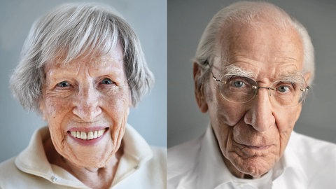 Porträtfotos alter Mann und alte Frau in Farbe 