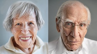 Porträtfotos alter Mann und alte Frau in Farbe 