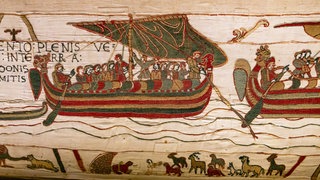 Gesticktes Schiff, Detailansicht aus den knapp 70 Metern Länge des Teppichs von Bayeux