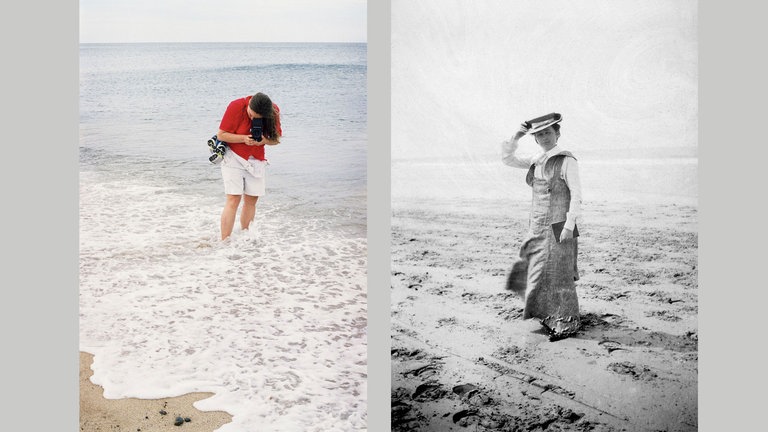 Nina am Strand, USA 2012 und Wassily Kandinsky, Münter am Strand, Holland, 1904