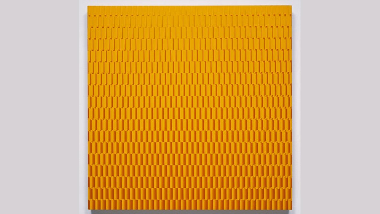 François Morellet, 4 trames de tirets pivotés sur un côté (du rouge au jaune), 1971