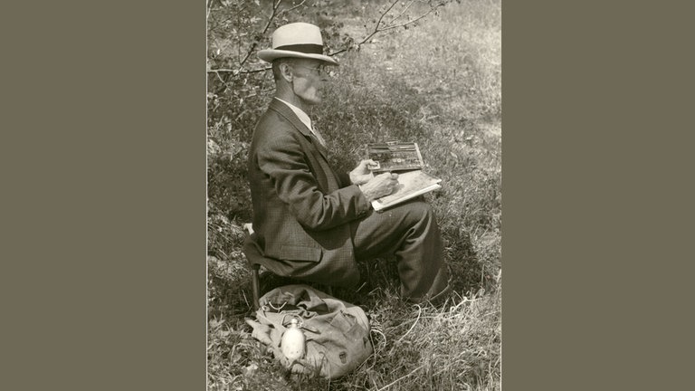 Hermann Hesse malend in der Natur, 1937