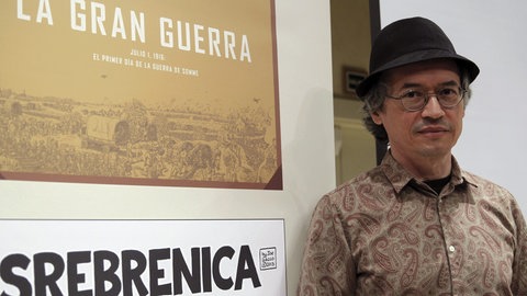 Der amerikanische Illustrator Joe Sacco bei der Präsentation einer Graphic Novel über den Ersten Weltkrieg. 