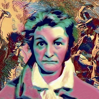 Farbige, digitale Bearbeitung von dem Schriftsteller E. T. A. Hoffmann und den Figuren aus seinem Werk "Meister Floh"