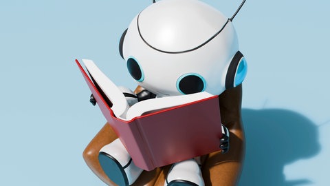 Animierter Roboter liest ein Buch