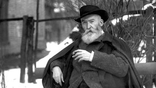 Wilhelm Busch (1832-1908), deutscher Schriftsteller, Maler und Zeichner. Die Aufnahme entstand 1907 im Garten seines Hauses in Mechtshausen bei Seesen.