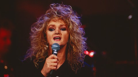 Bonnie Tyler mit wilder Mähne.