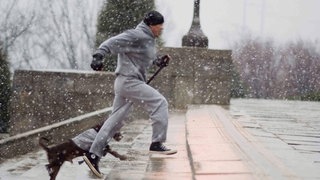 Der Boxer Rocky Balboa beim Lauftraining