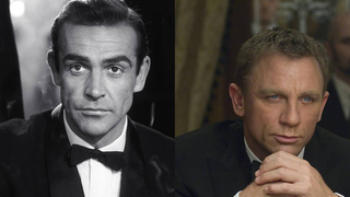 Sean Connery und Daniel Craig als James Bond an einem Spieltisch