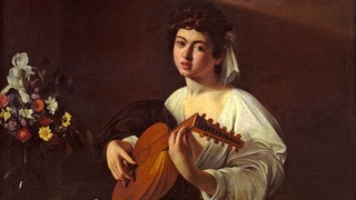   "Der Lautenspieler" Gemälde von Caravaggio um 159596. Öl auf Leinwand
