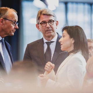 Friedrich Merz, CDU-Parteivorsitzender, Wolfram Weimer, designierter Staatsminister für Kultur und Medien, und Katherina Reiche (CDU)