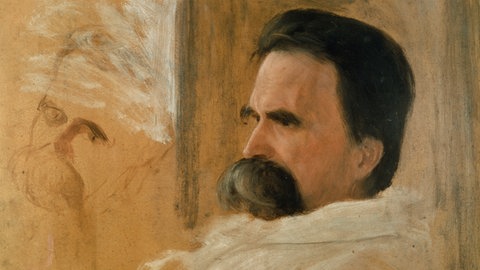 Nietzsche auf dem Krankenlager, Weimar, Villa Silberblick, 1899. - Oelskizze um 1899, von Hans Olde (1855 - 1917).