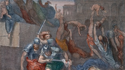 Der Kindermord von Bethlehem in einer Gravurarbeit von Gustave Doré.