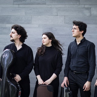 Die vier Musiker und Musikerin des Viatores Quartet
