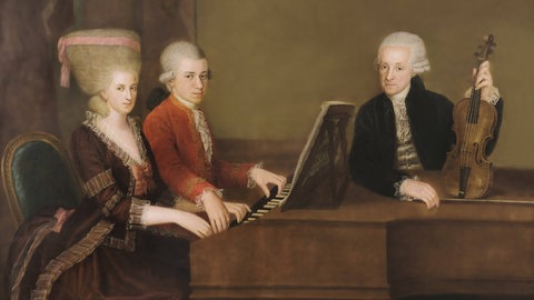 Wolfgang Amadeus Mozart mit seiner Schwester Maria Anna und Vater Leopold