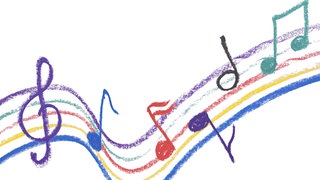Bunte Musiknotation. Zeichnung auf weiß.