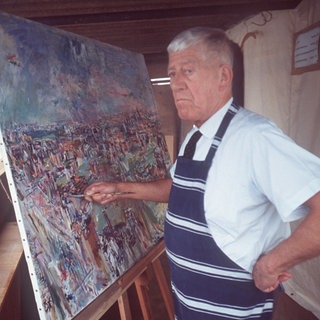 Oskar Kokoschka (Maler, Grafiker, Dichter) steht an der Leinwand und malt, undatierte Aufnahme, ca.1978.