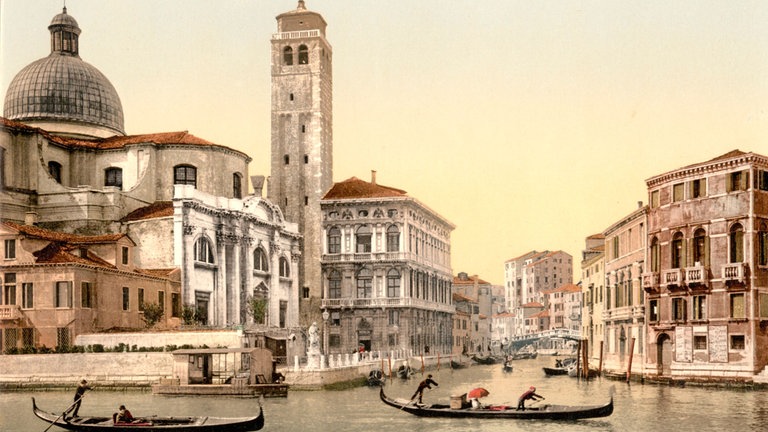 Venedig (Italien): Blick vom Canal Grande auf S .Geremia und Palazzo Labia (erb. 1685 u. 1720; Fassade von Andrea Cominelli). Photochrom, um 18901900.