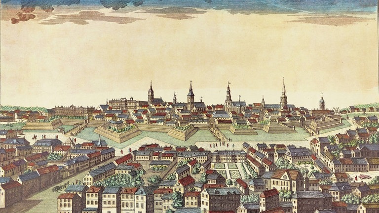 Berlin. Guckkastenbild (Deutschland), 18.Jh., Kupferstich, coloriert. Herausgegeben von Daumont. 